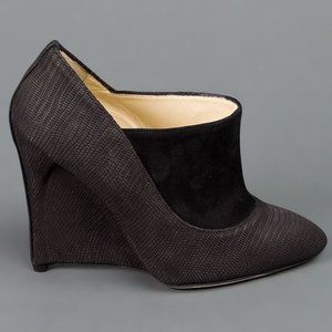 NIB Neil Barrett Lizard Embossed Suede Covered Heel Black Wedge Booties